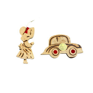 2 Handcrafted Unique Wood Burning‎ Christmas Ornaments Rustic Decorations